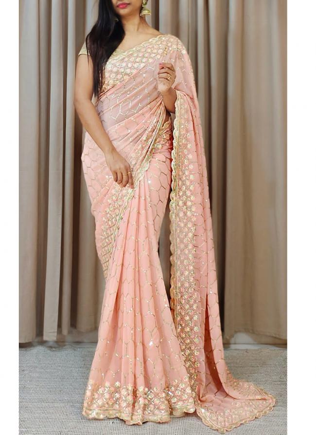 Georgette Pink Party Wear Sequence Work Saree